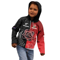New Zealand And England Rugby Custom Kid Hoodie Red Rose Mix Maori Pattern LT05 - Polynesian Pride