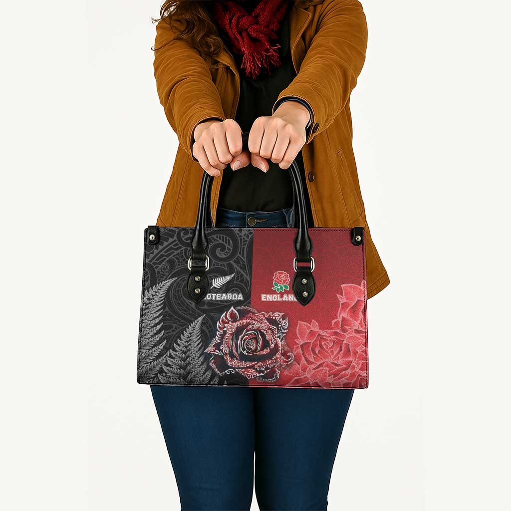 New Zealand And England Rugby Leather Bag Red Rose Mix Maori Pattern LT05 - Polynesian Pride