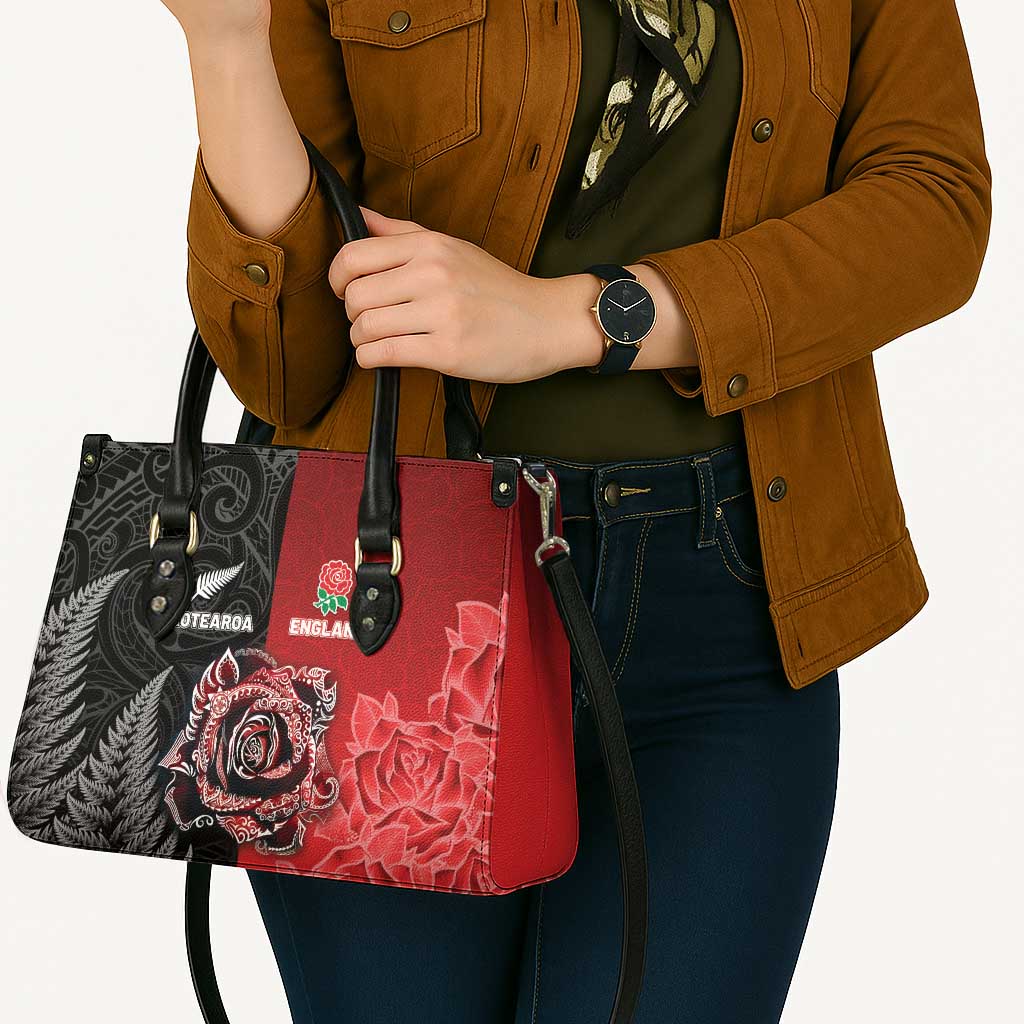 New Zealand And England Rugby Leather Bag Red Rose Mix Maori Pattern LT05 - Polynesian Pride