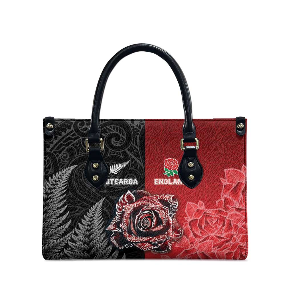 New Zealand And England Rugby Leather Bag Red Rose Mix Maori Pattern LT05 - Polynesian Pride