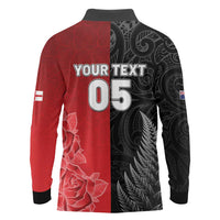 New Zealand And England Rugby Custom Long Sleeve Polo Shirt Red Rose Mix Maori Pattern LT05 - Polynesian Pride