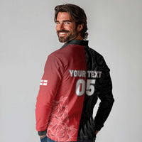 New Zealand And England Rugby Custom Long Sleeve Polo Shirt Red Rose Mix Maori Pattern LT05 - Polynesian Pride