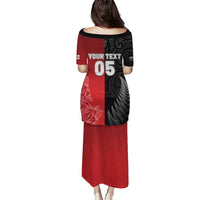 New Zealand And England Rugby Custom Puletasi Red Rose Mix Maori Pattern - Polynesian Pride