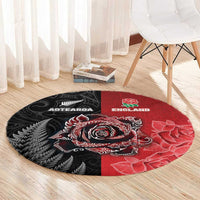 New Zealand And England Rugby Round Carpet Red Rose Mix Maori Pattern LT05 - Polynesian Pride