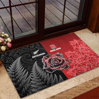 New Zealand And England Rugby Rubber Doormat Red Rose Mix Maori Pattern LT05 - Polynesian Pride