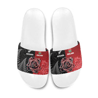 New Zealand And England Rugby Slide Sandals Red Rose Mix Maori Pattern LT05 Black - Polynesian Pride