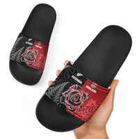 New Zealand And England Rugby Slide Sandals Red Rose Mix Maori Pattern LT05 - Polynesian Pride