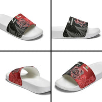 New Zealand And England Rugby Slide Sandals Red Rose Mix Maori Pattern LT05 - Polynesian Pride