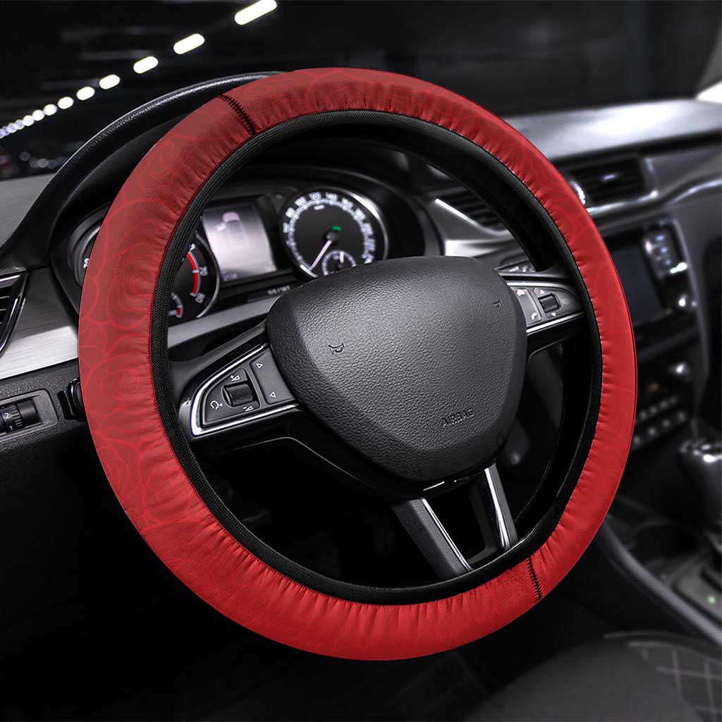 New Zealand And England Rugby Steering Wheel Cover Red Rose Mix Maori Pattern LT05 Universal Fit Black - Polynesian Pride