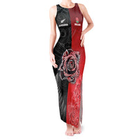 New Zealand And England Rugby Custom Tank Maxi Dress Red Rose Mix Maori Pattern LT05 Women Black - Polynesian Pride
