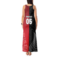 New Zealand And England Rugby Custom Tank Maxi Dress Red Rose Mix Maori Pattern LT05 - Polynesian Pride