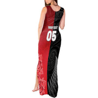 New Zealand And England Rugby Custom Tank Maxi Dress Red Rose Mix Maori Pattern LT05 - Polynesian Pride