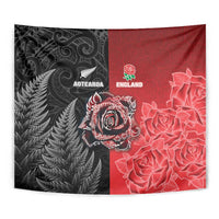 New Zealand And England Rugby Tapestry Red Rose Mix Maori Pattern LT05 - Polynesian Pride