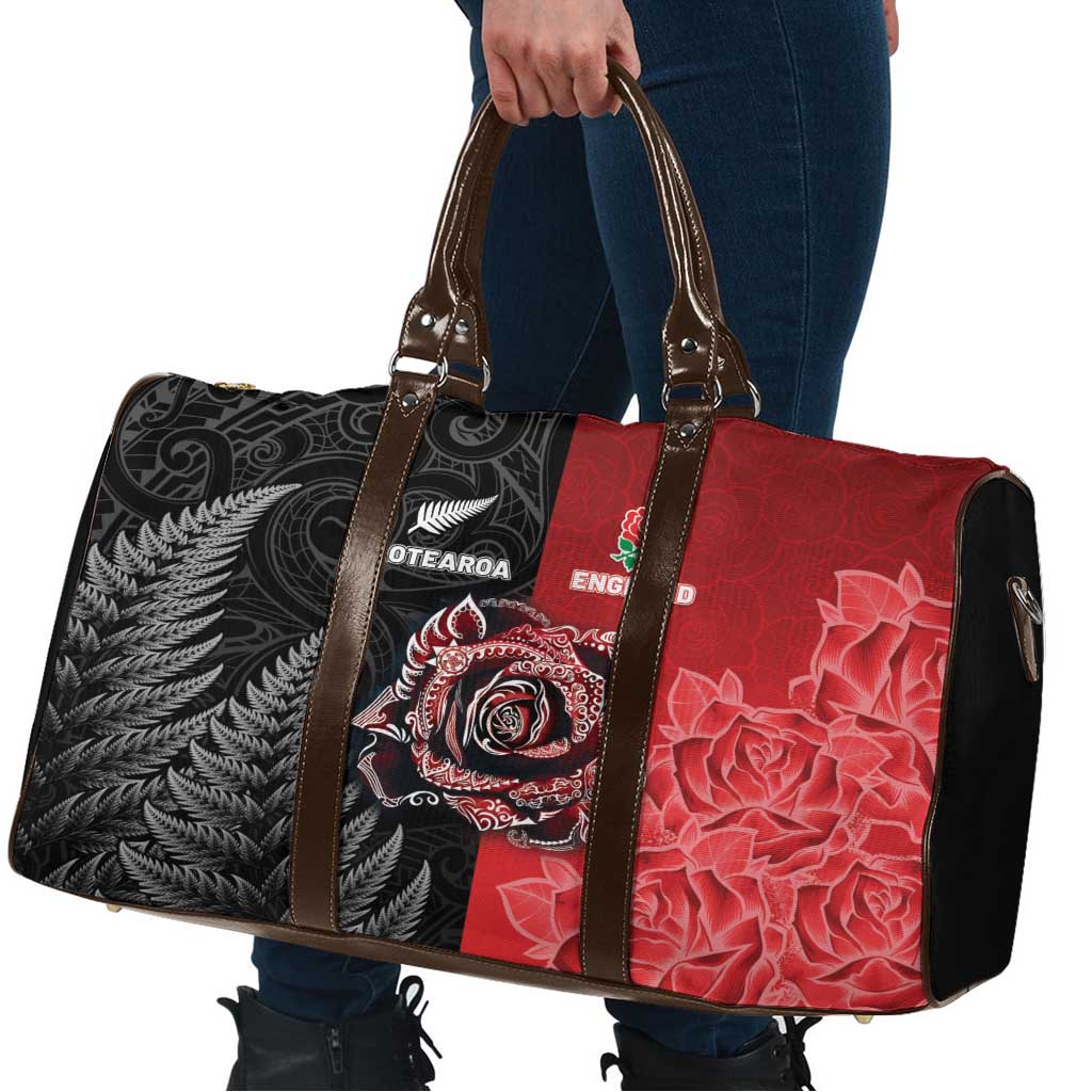 New Zealand And England Rugby Travel Bag Red Rose Mix Maori Pattern LT05 - Polynesian Pride