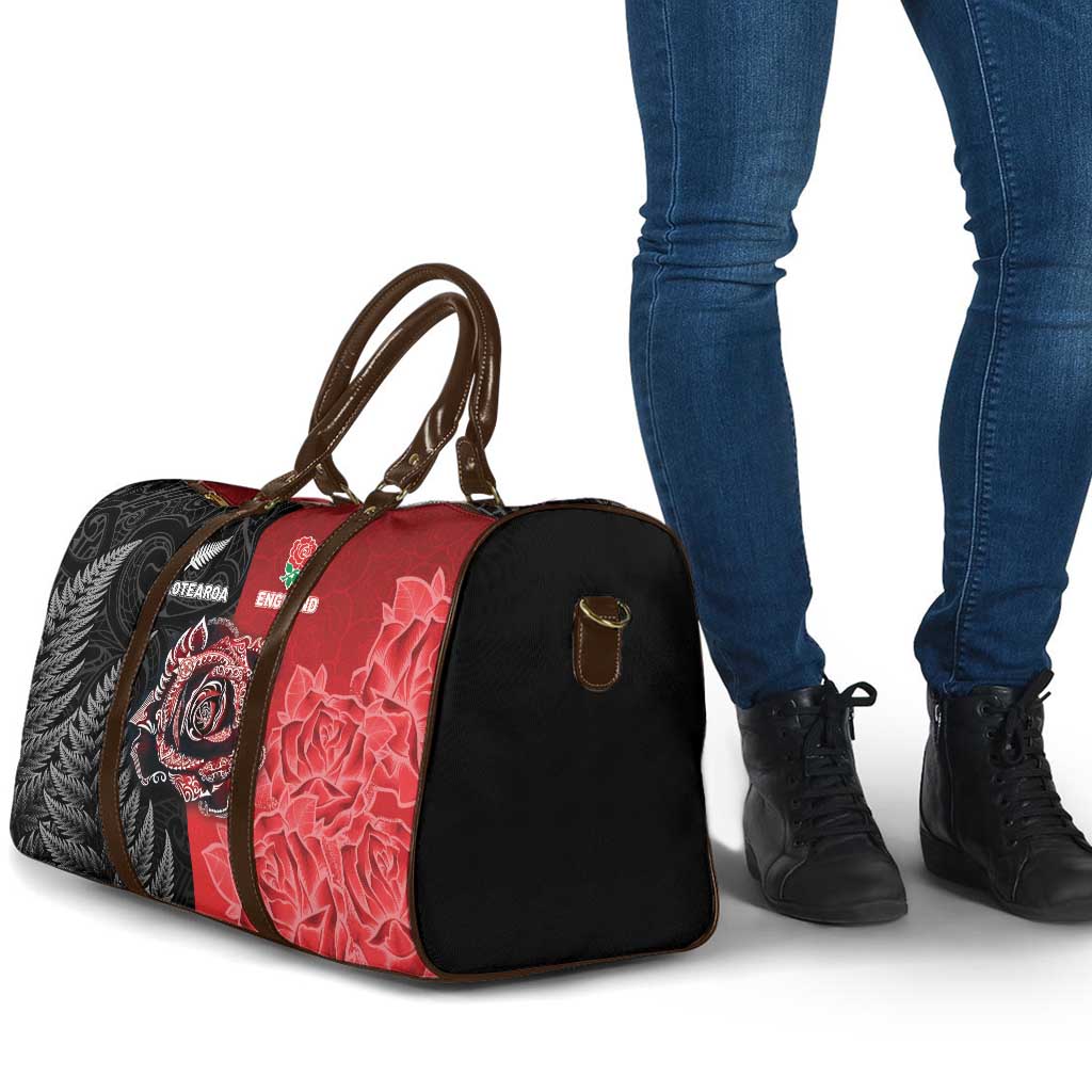 New Zealand And England Rugby Travel Bag Red Rose Mix Maori Pattern LT05 - Polynesian Pride