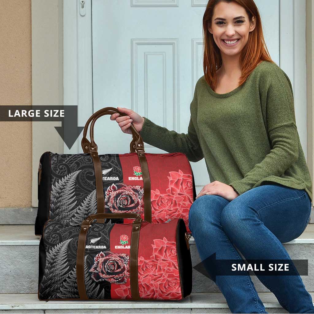 New Zealand And England Rugby Travel Bag Red Rose Mix Maori Pattern LT05 - Polynesian Pride