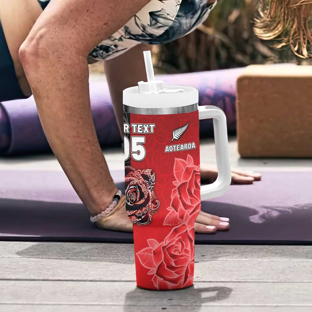 New Zealand And England Rugby Custom Tumbler With Handle Red Rose Mix Maori Pattern - Polynesian Pride