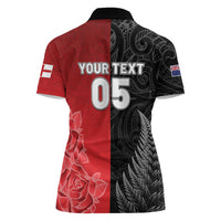 New Zealand And England Rugby Custom Women Polo Shirt Red Rose Mix Maori Pattern - Polynesian Pride