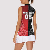 New Zealand And England Rugby Custom Women Sleeveless Polo Shirt Red Rose Mix Maori Pattern LT05 - Polynesian Pride