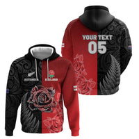 New Zealand And England Rugby Custom Zip Hoodie Red Rose Mix Maori Pattern LT05 - Polynesian Pride