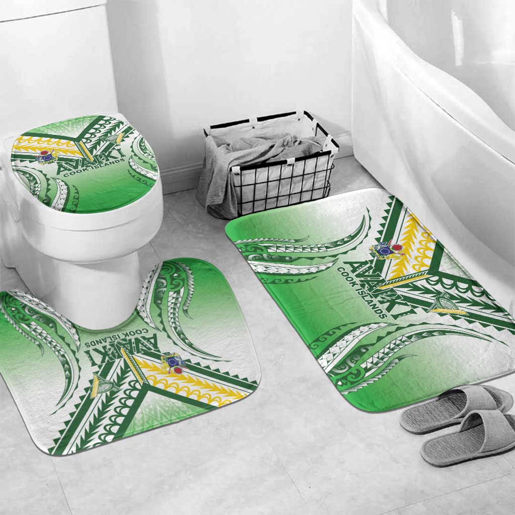 Cook Islands Avaiki Rugby Bathroom Set Go Champions LT05 Mat Set Only (3 pcs) One Size Green - Polynesian Pride