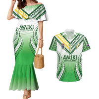 Custom Cook Islands Avaiki Rugby Couples Matching Mermaid Dress and Hawaiian Shirt Go Champions LT05 Green - Polynesian Pride