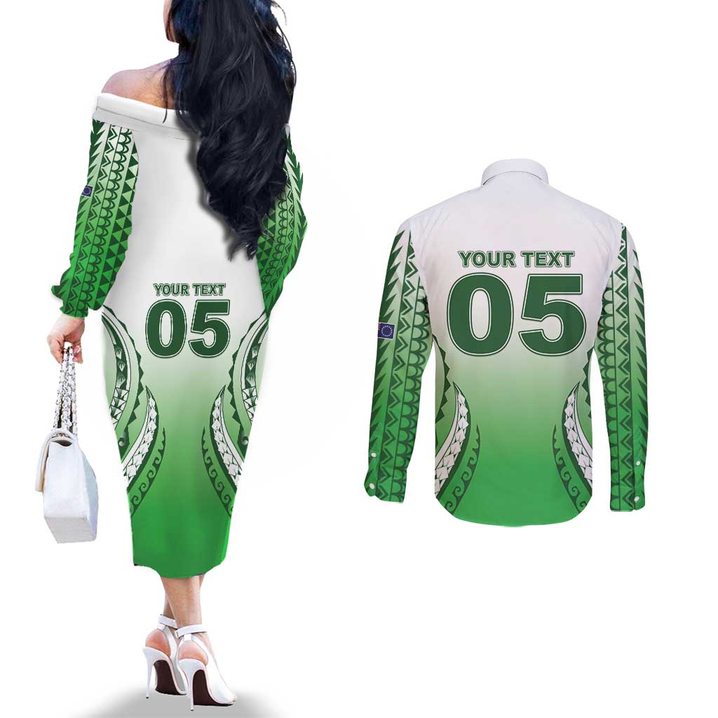 Custom Cook Islands Avaiki Rugby Couples Matching Off The Shoulder Long Sleeve Dress and Long Sleeve Button Shirt Go Champions LT05 - Polynesian Pride