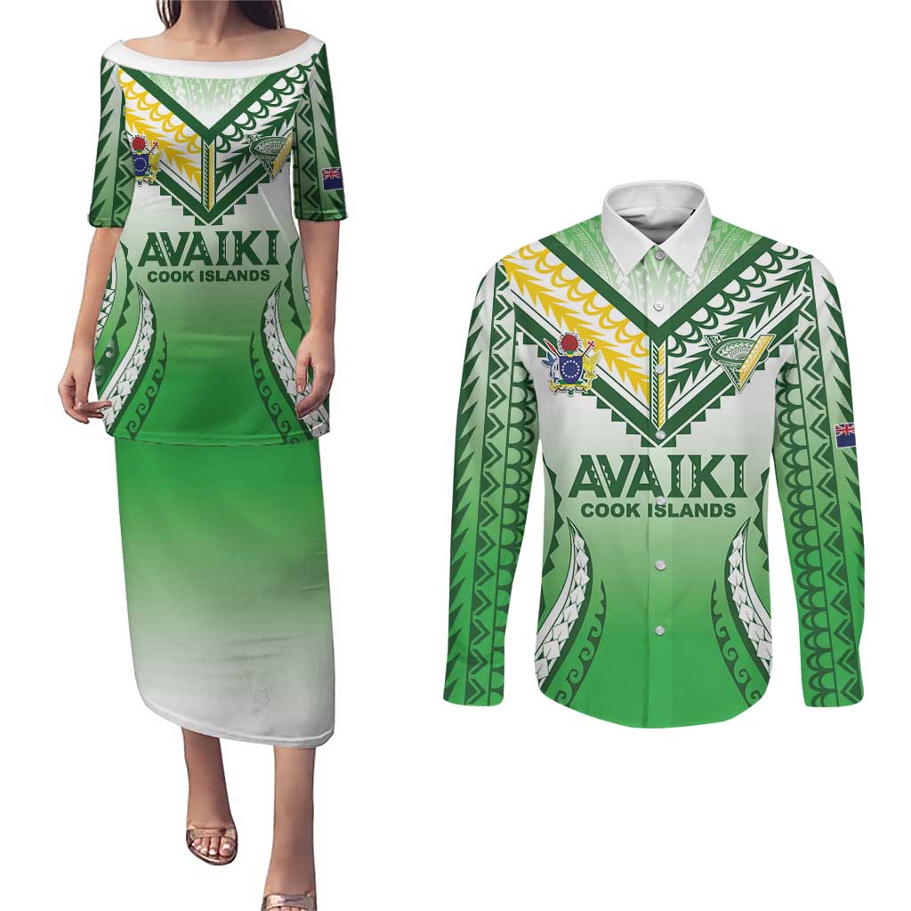 Custom Cook Islands Avaiki Rugby Couples Matching Puletasi and Long Sleeve Button Shirt Go Champions - Polynesian Pride