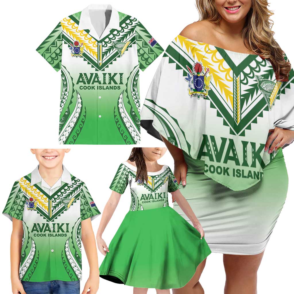Custom Cook Islands Avaiki Rugby Family Matching Off Shoulder Short Dress and Hawaiian Shirt Go Champions - Polynesian Pride