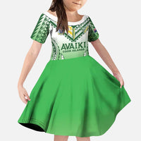 Custom Cook Islands Avaiki Rugby Family Matching Puletasi and Hawaiian Shirt Go Champions LT05 Daughter's Dress Green - Polynesian Pride