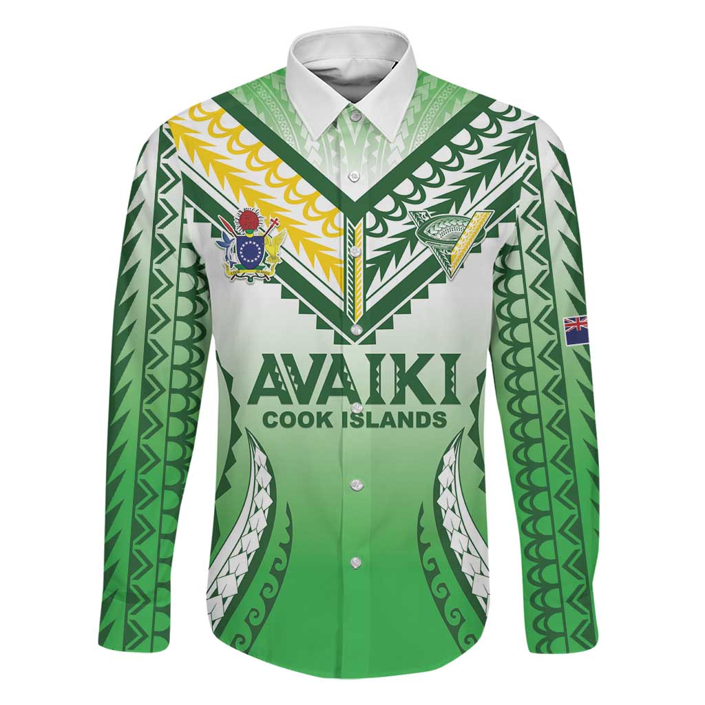 Custom Cook Islands Avaiki Rugby Family Matching Puletasi and Hawaiian Shirt Go Champions LT05 Dad's Shirt - Long Sleeve Green - Polynesian Pride