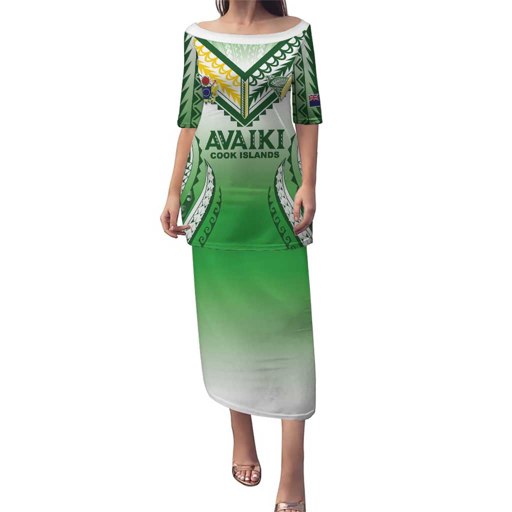 Custom Cook Islands Avaiki Rugby Family Matching Puletasi and Hawaiian Shirt Go Champions LT05 Mom's Dress Green - Polynesian Pride