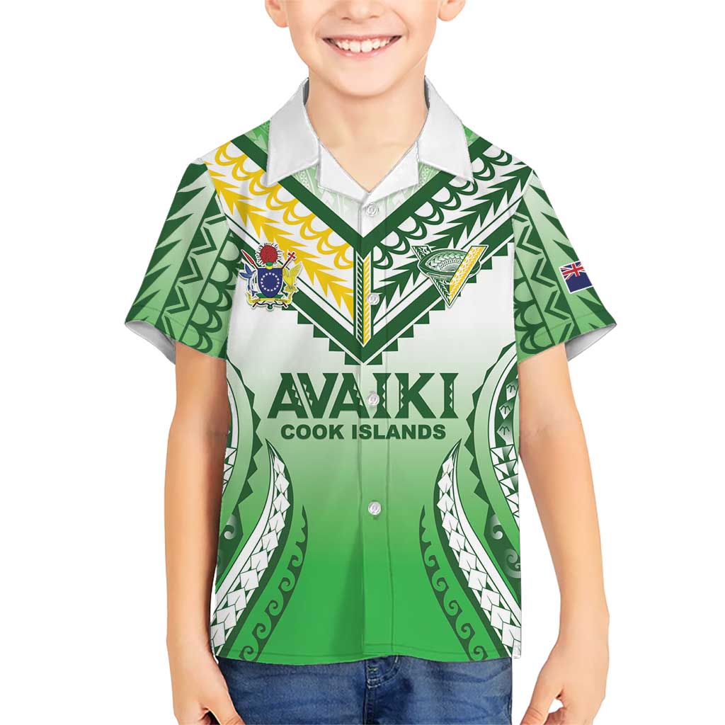 Custom Cook Islands Avaiki Rugby Family Matching Puletasi and Hawaiian Shirt Go Champions LT05 Son's Shirt Green - Polynesian Pride
