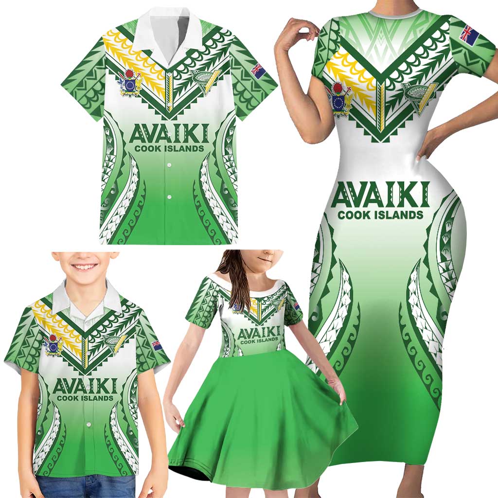 Custom Cook Islands Avaiki Rugby Family Matching Short Sleeve Bodycon Dress and Hawaiian Shirt Go Champions - Polynesian Pride