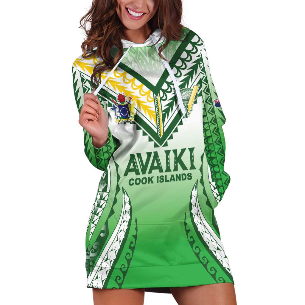 Custom Cook Islands Avaiki Rugby Hoodie Dress Go Champions LT05 Green - Polynesian Pride