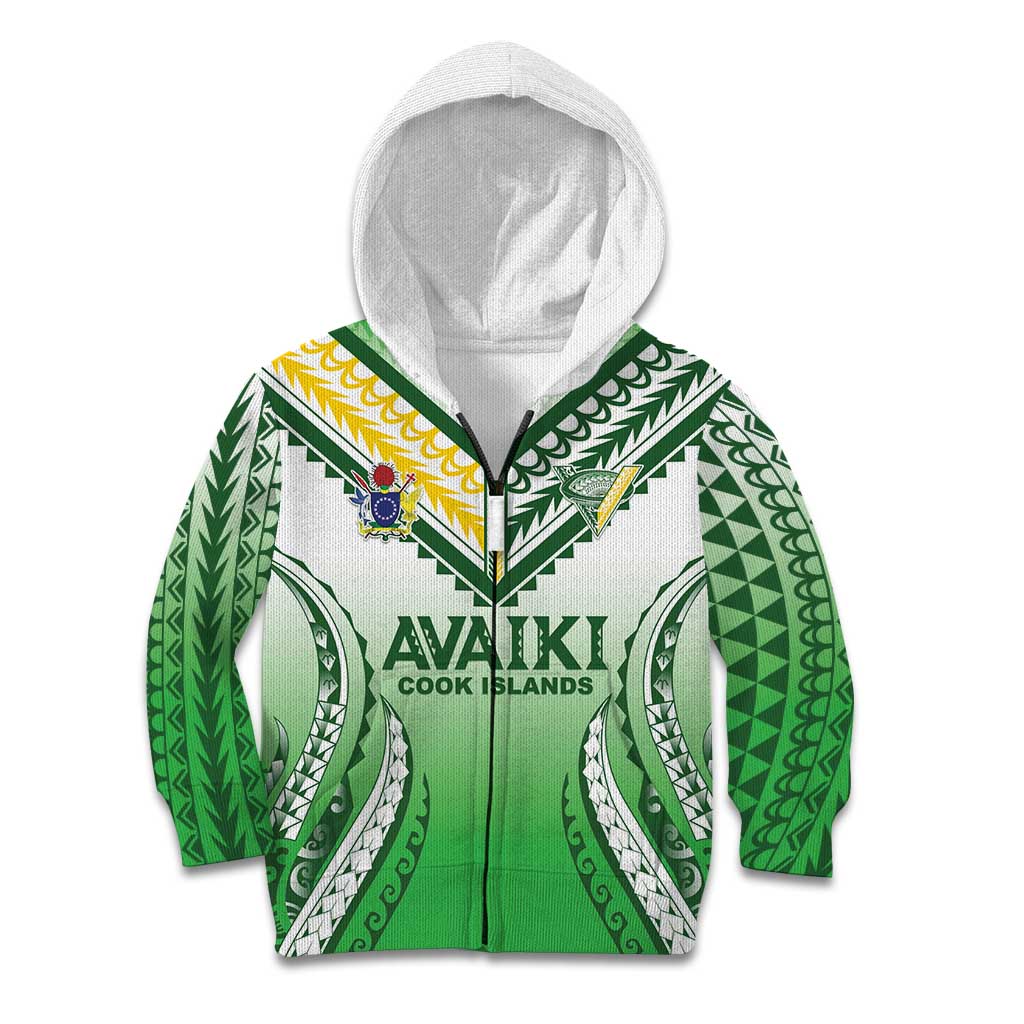 Custom Cook Islands Avaiki Rugby Kid Hoodie Go Champions LT05 Zip Hoodie Green - Polynesian Pride