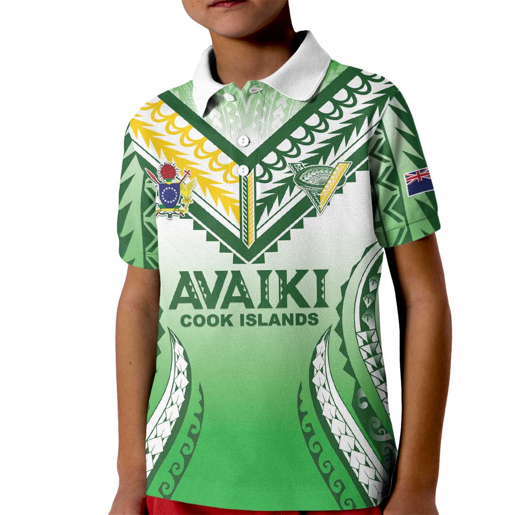 Custom Cook Islands Avaiki Rugby Kid Polo Shirt Go Champions LT05 Kid Green - Polynesian Pride