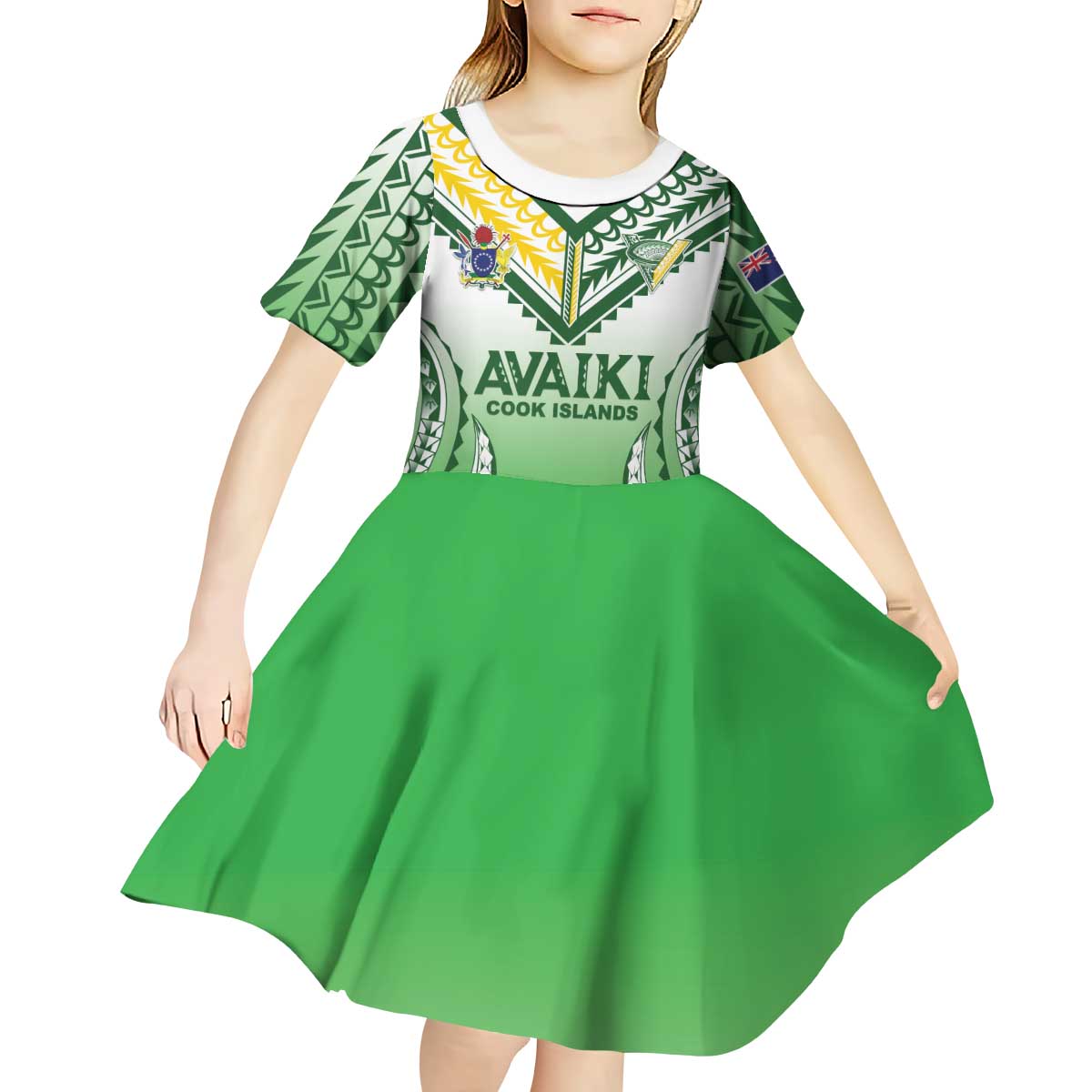 Custom Cook Islands Avaiki Rugby Kid Short Sleeve Dress Go Champions - Polynesian Pride