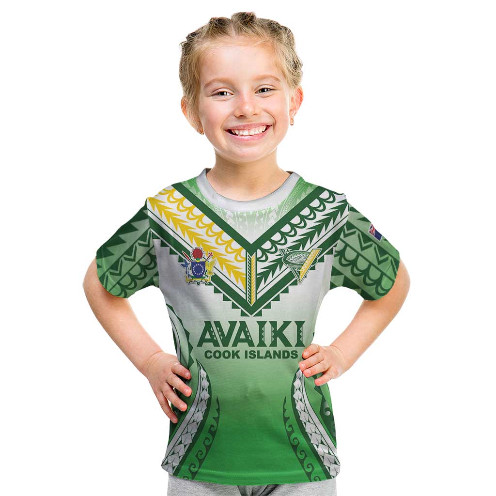 Custom Cook Islands Avaiki Rugby Kid T Shirt Go Champions LT05 Green - Polynesian Pride