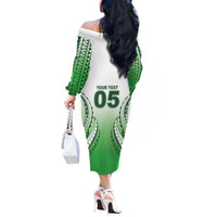 Custom Cook Islands Avaiki Rugby Off The Shoulder Long Sleeve Dress Go Champions LT05 - Polynesian Pride