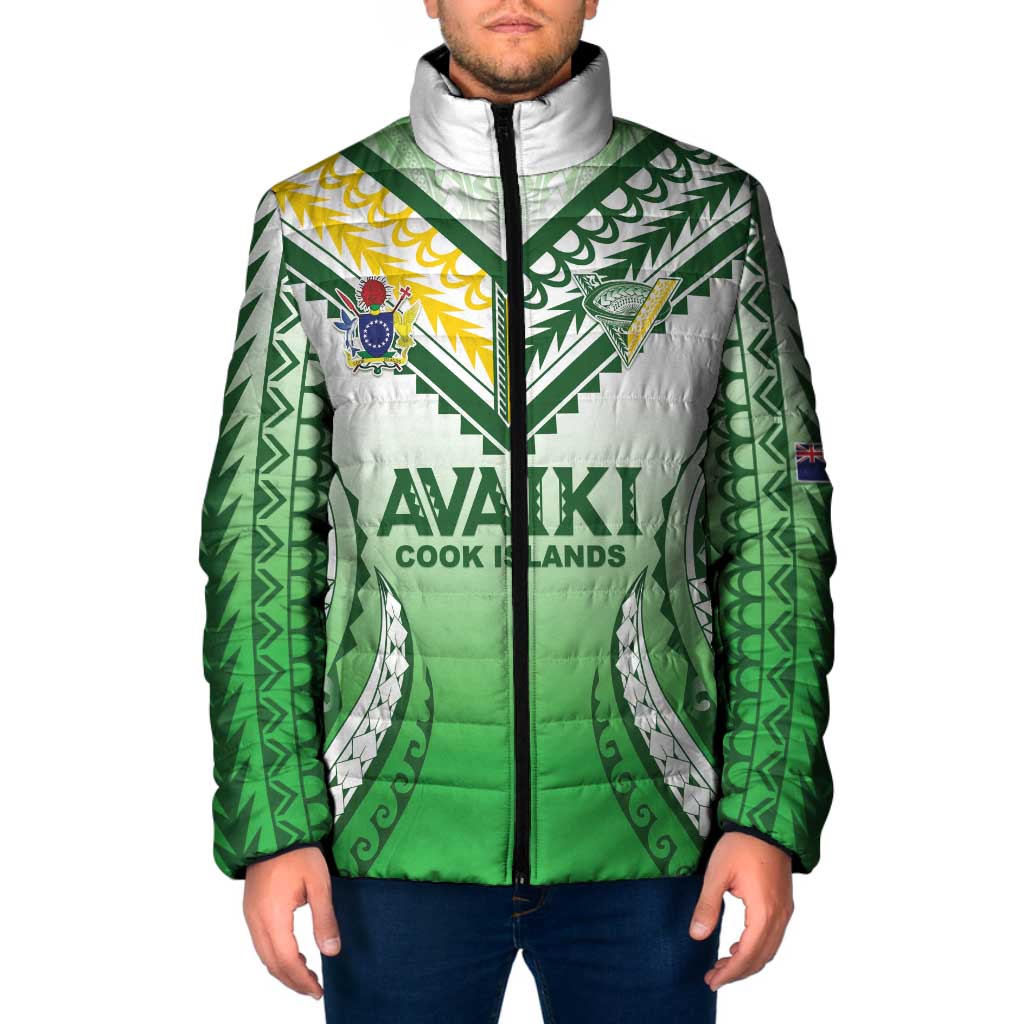 Custom Cook Islands Avaiki Rugby Padded Jacket Go Champions LT05 Men Green - Polynesian Pride