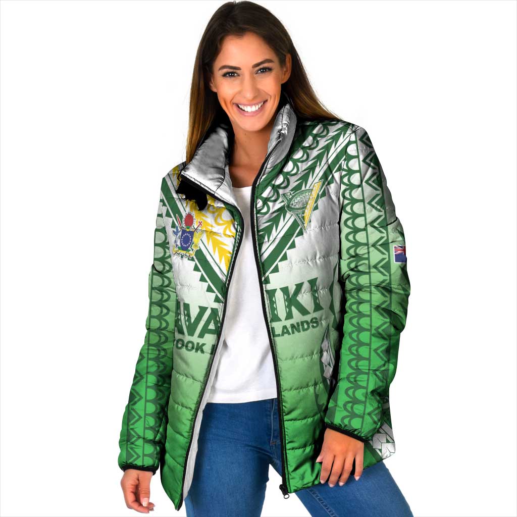 Custom Cook Islands Avaiki Rugby Padded Jacket Go Champions LT05 Women Green - Polynesian Pride