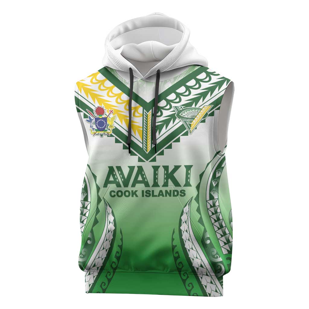 Custom Cook Islands Avaiki Rugby Sleeveless Hoodie Go Champions LT05 Green - Polynesian Pride