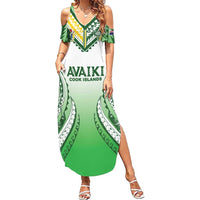 Custom Cook Islands Avaiki Rugby Summer Maxi Dress Go Champions LT05 Women Green - Polynesian Pride