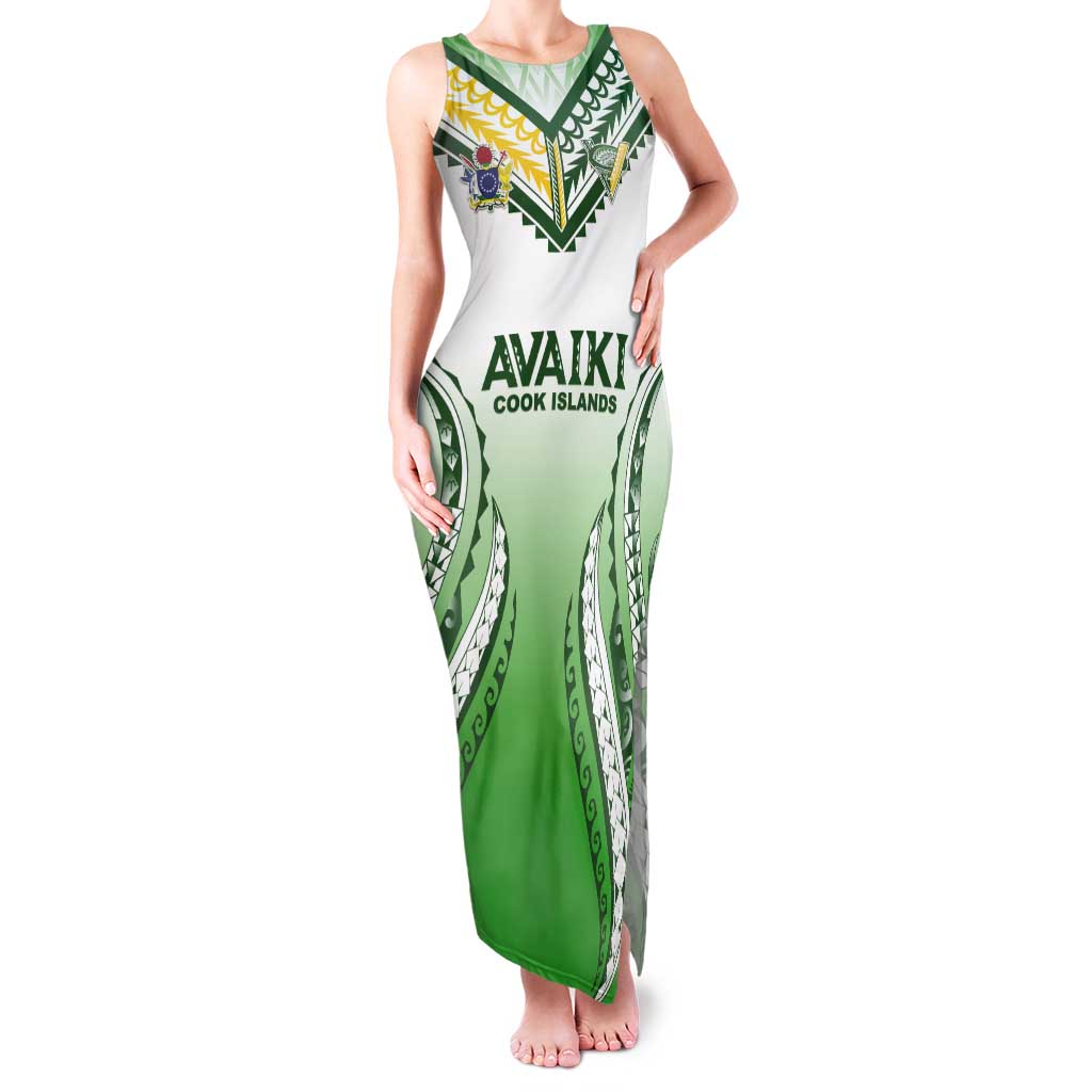 Custom Cook Islands Avaiki Rugby Tank Maxi Dress Go Champions LT05 Women Green - Polynesian Pride