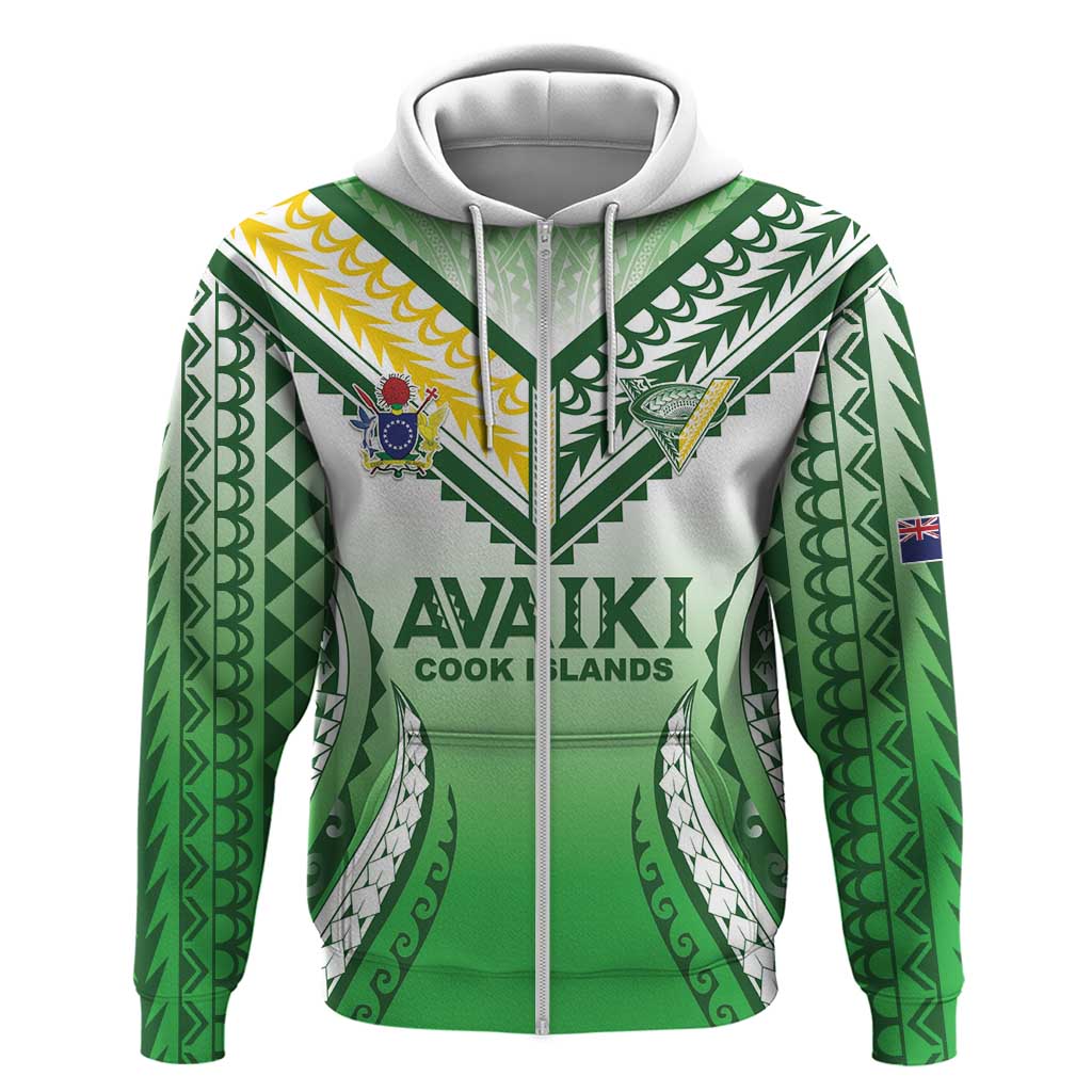Custom Cook Islands Avaiki Rugby Zip Hoodie Go Champions LT05 Zip Hoodie Green - Polynesian Pride
