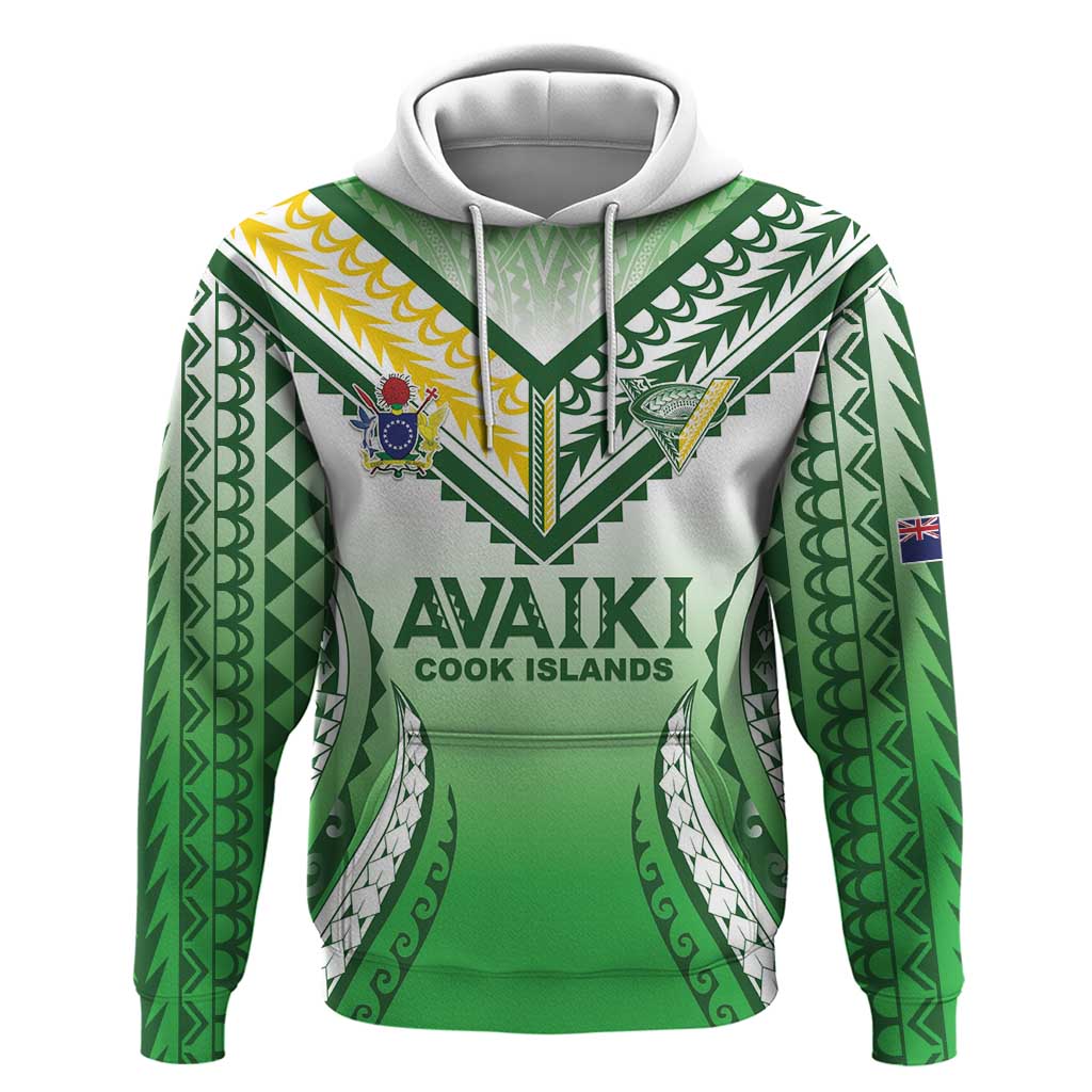 Custom Cook Islands Avaiki Rugby Zip Hoodie Go Champions LT05 Pullover Hoodie Green - Polynesian Pride