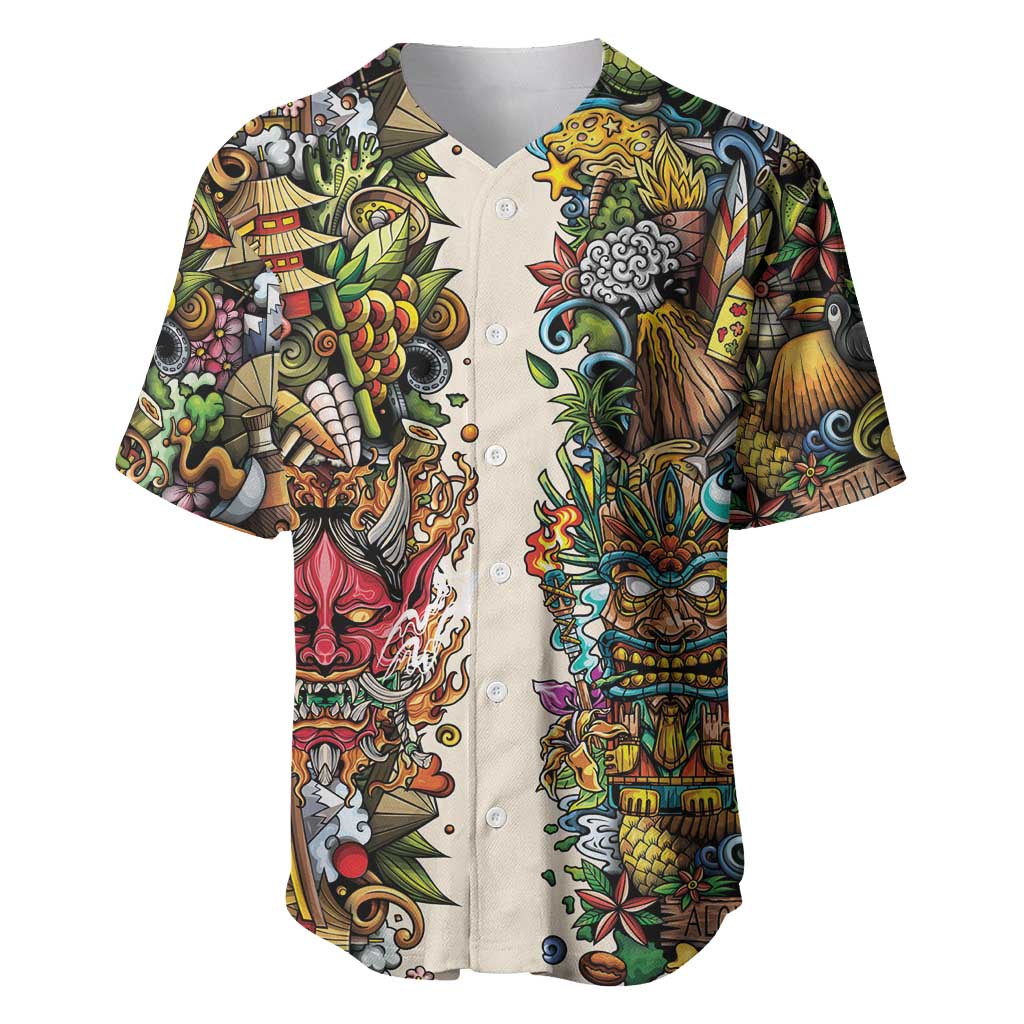 Hawaii And Japan Baseball Jersey Tiki With Oni Mask - Polynesian Pride