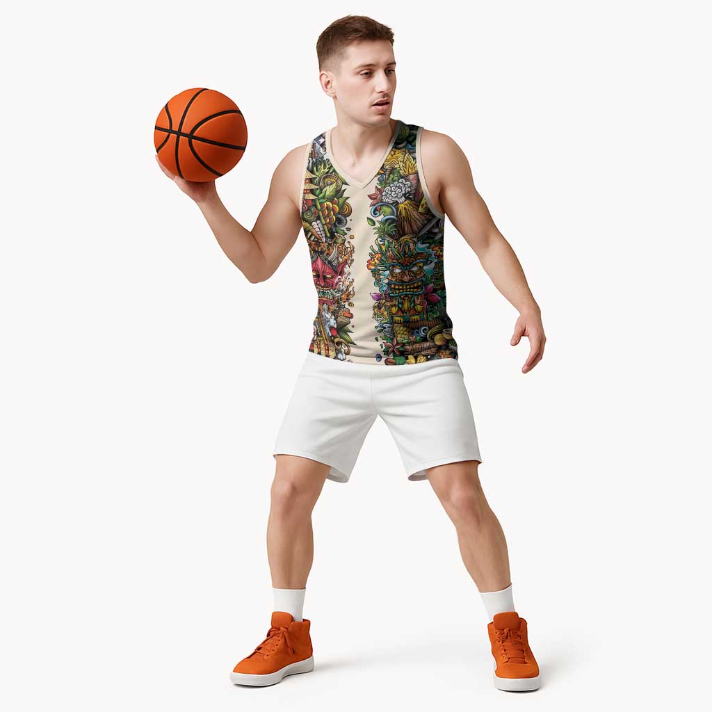Hawaii And Japan Basketball Jersey Tiki With Oni Mask LT05 - Polynesian Pride