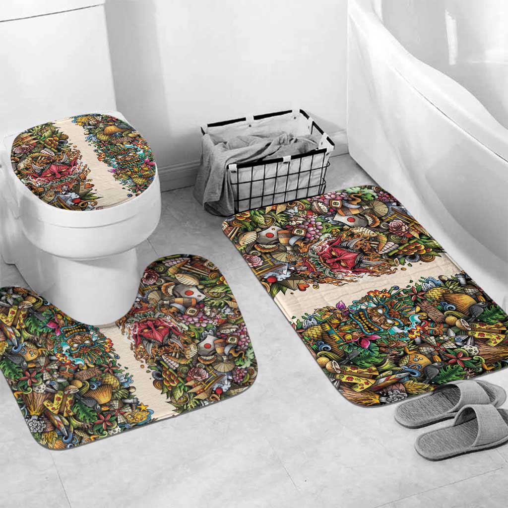 Hawaii And Japan Bathroom Set Tiki With Oni Mask LT05 Mat Set Only (3 pcs) One Size Colorful - Polynesian Pride